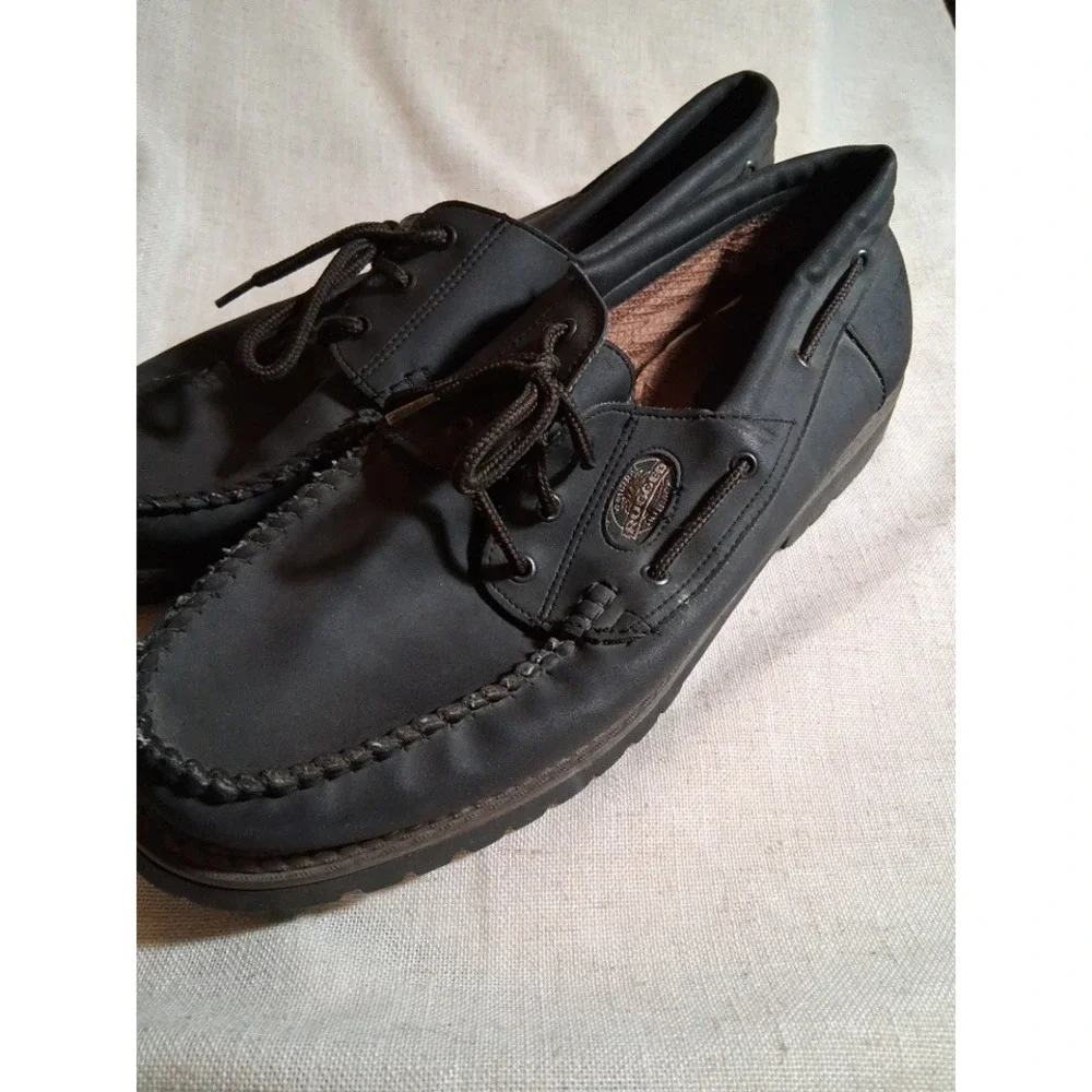 Rugged Outback Mens Black Boat Shoes‎ Loafers Wide Width Size 13W Lug Sole